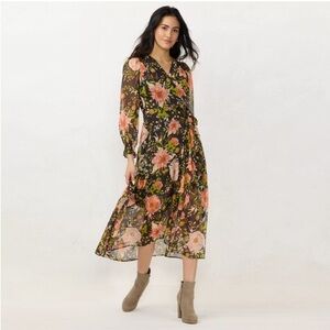 LC Lauren Conrad Wrap Tie Front Long Sleeve Dress